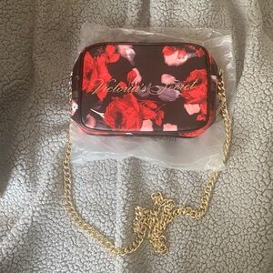 NWT Victoria's Secret Red Floral Crossbody Bag with Gold Chain